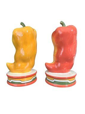 Clay Art Jalepeno Salt & Pepper Shakers Yellow Red Taco Tuesday 6"